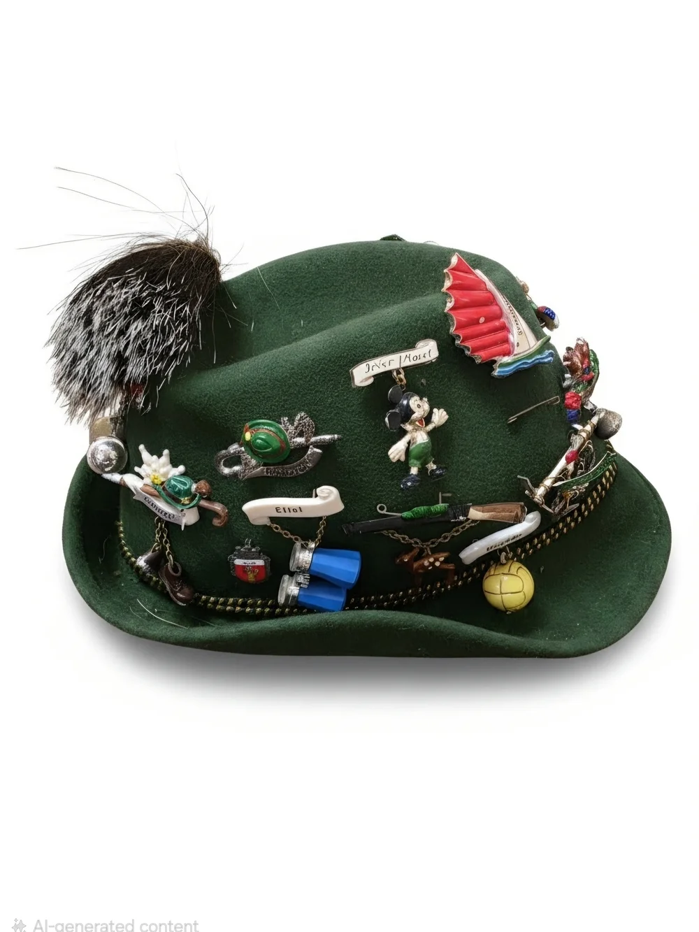 Green Kids Alpine Hat with Decorative Pins